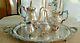 Baroque By Wallace Silver Plate Coffee & Tea Set & A Huge Serving Tray 5 Pc