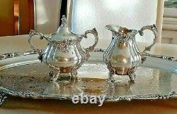 Baroque by Wallace Silver Plate Coffee & Tea Set & a Huge Serving Tray 5 pc