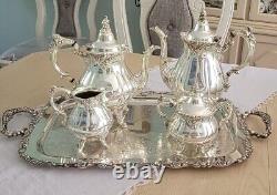 Baroque by Wallace Silver Plate Coffee/Teapot Set & a Huge Lovely Serving Tray