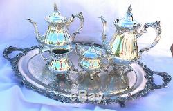 Baroque by Wallace Silver Plated 5 Piece Coffee and Tea Set with Oval Tray