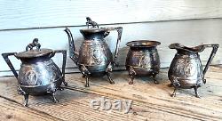 Beautiful 4pc. Victorian Silverplate Tea Set withHorse Finials Webster & Co. N. Y