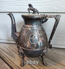 Beautiful 4pc. Victorian Silverplate Tea Set withHorse Finials Webster & Co. N. Y