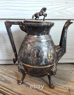 Beautiful 4pc. Victorian Silverplate Tea Set withHorse Finials Webster & Co. N. Y