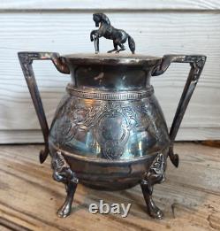 Beautiful 4pc. Victorian Silverplate Tea Set withHorse Finials Webster & Co. N. Y