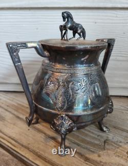Beautiful 4pc. Victorian Silverplate Tea Set withHorse Finials Webster & Co. N. Y