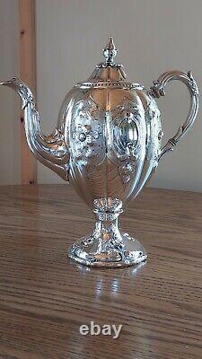 Beautiful Antique Melon Tea Set Silver Plate Teapots Sugar Bowl & Creamer