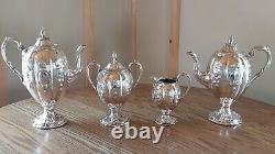 Beautiful Antique Melon Tea Set Silver Plate Teapots Sugar Bowl & Creamer