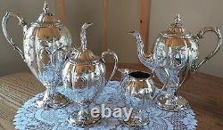Beautiful Antique Melon Tea Set Silver Plate Teapots Sugar Bowl & Creamer