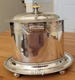 Beautiful Antique Victorian Silver Plate Covered Biscuit Box or Tea Caddy