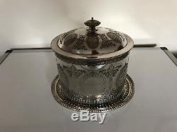 Beautiful Chased Silver Plated Biscuit Barrel/tea Caddy Engraved 1873