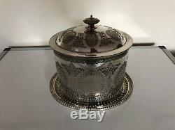 Beautiful Chased Silver Plated Biscuit Barrel/tea Caddy Engraved 1873