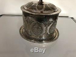 Beautiful Chased Silver Plated Biscuit Barrel/tea Caddy Engraved 1873