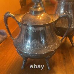 Beautiful Vintage 4 Pc Engraved Roger's Silver Co. Silver Plate Tea Set