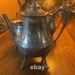 Beautiful Vintage 4 Pc Engraved Roger's Silver Co. Silver Plate Tea Set