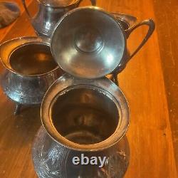 Beautiful Vintage 4 Pc Engraved Roger's Silver Co. Silver Plate Tea Set