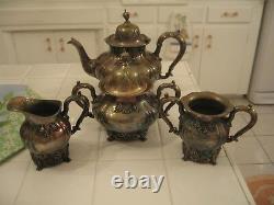 Beautiful Vintage Ornate Derby Silver Co. 4 Piece Tea Set Quadruple Plate