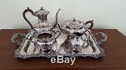 Birks Silver Gadroon & Shell Tray Tea Coffee Set Bakelite Handles Nut Finials