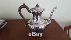 Birks Silver Gadroon & Shell Tray Tea Coffee Set Bakelite Handles Nut Finials