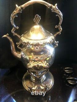 Birmingham Silver Co Silverplate 7pc Tea/Coffee Set Tilting Heated Teapot & Tray