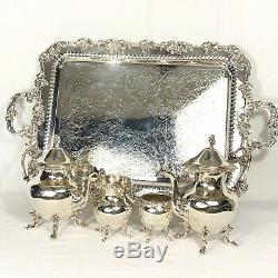 Birmingham Silver Company Bim8 (1957) Silverplate (5) Piece Tea Set Grape Finial