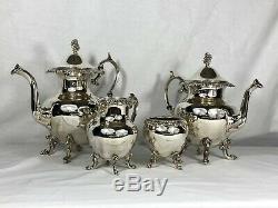 Birmingham Silver Company Bim8 (1957) Silverplate (5) Piece Tea Set Grape Finial