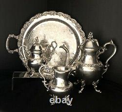 Birmingham Silver Plated tea set Coffee, Creamer, Sugar and Oneida tray 4 pcs