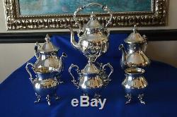 Birmingham Silver Silver on Copper Tea Set withTilting Tea Pot 6 Pc