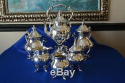 Birmingham Silver Silver on Copper Tea Set withTilting Tea Pot 6 Pc