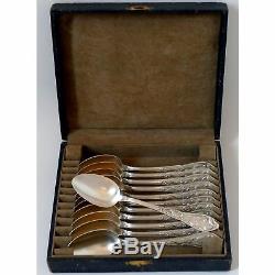 Boulenger French Silver Tea Coffee Dessert Spoons Set 12 pc, Cocoa bean, Box