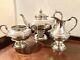 British Antique Silver Plate Hand Chased Tea Set Teapot Milk Creamer Sugar Pot