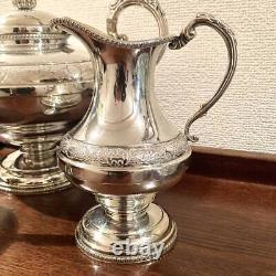 British Antique Silver Plate Hand Chased Tea Set Teapot Milk Creamer Sugar Pot