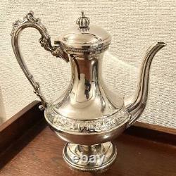 British Antique Silver Plate Hand Chased Tea Set Teapot Milk Creamer Sugar Pot