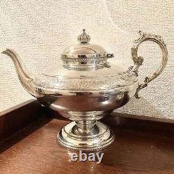 British Antique Silver Plate Hand Chased Tea Set Teapot Milk Creamer Sugar Pot