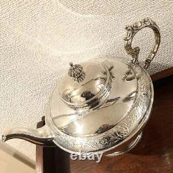 British Antique Silver Plate Hand Chased Tea Set Teapot Milk Creamer Sugar Pot