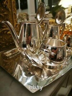 CHRISTOFLE Art Deco Silver plated coffee pot / Tea egoiste set 5 pcs
