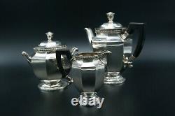 CHRISTOFLE GALLIA SILVERPLATED TEA COFFEE EBONY SERVICE SET 3p ART DECO FRANCE