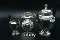 CHRISTOFLE GALLIA SILVERPLATED TEA COFFEE EBONY SERVICE SET 3p ART DECO FRANCE