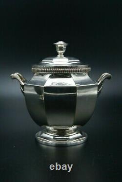 CHRISTOFLE GALLIA SILVERPLATED TEA COFFEE EBONY SERVICE SET 3p ART DECO FRANCE