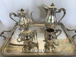 CHRISTOFLE silver plated Coffee Tea sugar creamer set 4 MARLY Louis XV + Tray