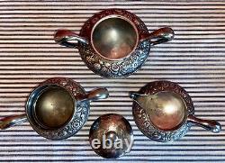 C. 1885 Meriden High Victorian REPOUSSE' Silverplate Tea & Coffee Service Set