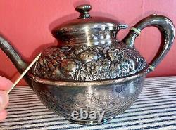 C. 1885 Meriden High Victorian REPOUSSE' Silverplate Tea & Coffee Service Set