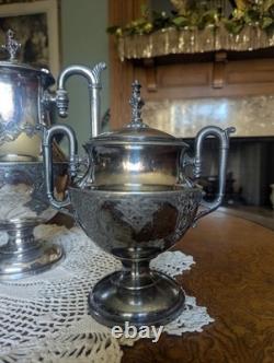 Cherished 1880 Three Piece Silver Plated Tea Set. Simpson Hall Miller Co