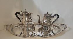 Christofle 5 Pc Silverplated Tea & Coffee Set Lidded Sugar & Creamer Ebony Wood
