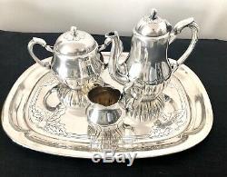 Christofle Antique Art Deco Silverplated Tea / Coffee Set With Tray 4 Pcs