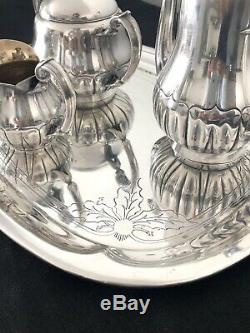 Christofle Antique Art Deco Silverplated Tea / Coffee Set With Tray 4 Pcs