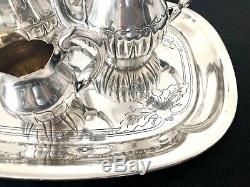 Christofle Antique Art Deco Silverplated Tea / Coffee Set With Tray 4 Pcs