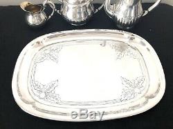 Christofle Antique Art Deco Silverplated Tea / Coffee Set With Tray 4 Pcs