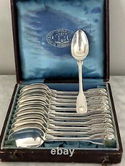 Christofle Antique Silver Plated Tea/dessert Spoons Set Of 12 Pcs In Gift Box