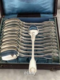 Christofle Antique Silver Plated Tea/dessert Spoons Set Of 12 Pcs In Gift Box