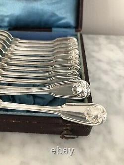 Christofle Antique Silver Plated Tea/dessert Spoons Set Of 12 Pcs In Gift Box